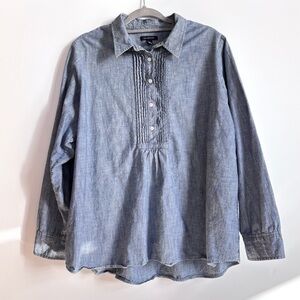 Lands' End 100% Cotton Chambray Blue Casual Button Down Pintuck Pleated Shirt 2X